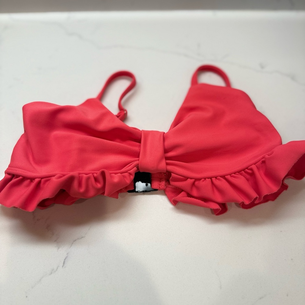 Kids Pink Ruffled Bow Swimsuit Top